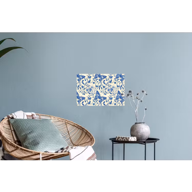Muursticker - Vlinders - Bloemen - Blauw - Botanisch — 4