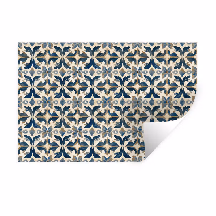 Muursticker - Tegel - Patroon - Blauw - Beige — 1