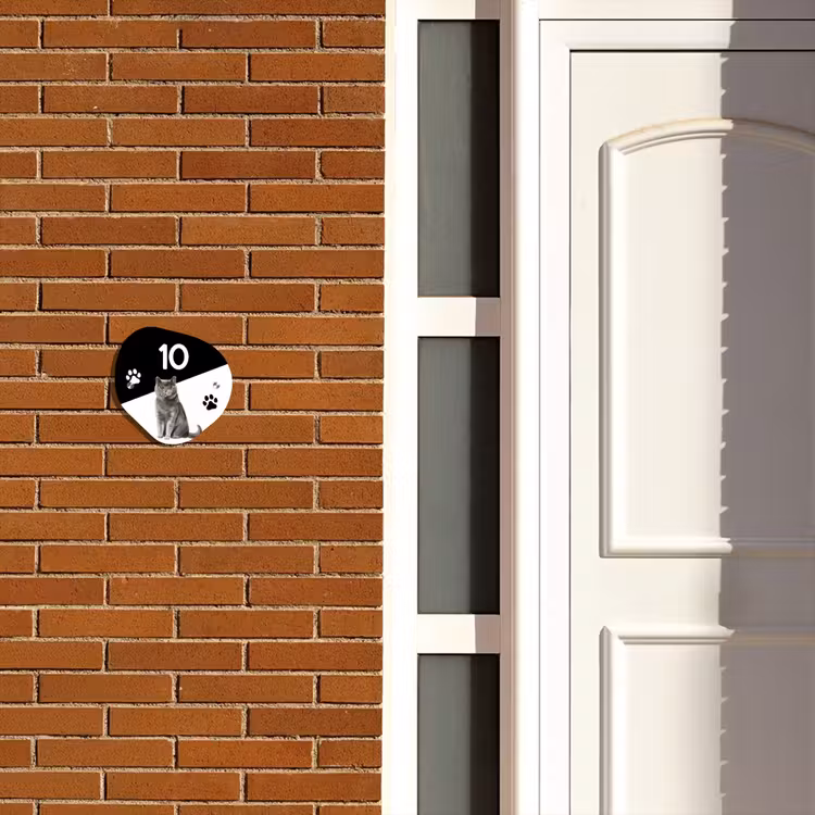 Naambordje voordeur - Organisch - Zwart wit - Huisdier - Grijze kat — 3
