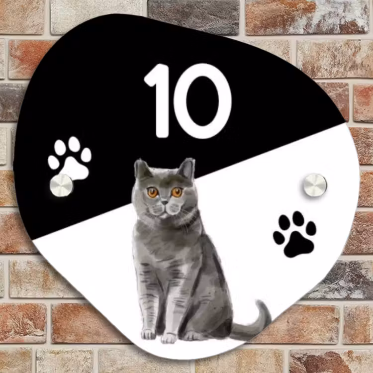 Naambordje voordeur - Organisch - Zwart wit - Huisdier - Grijze kat — 4