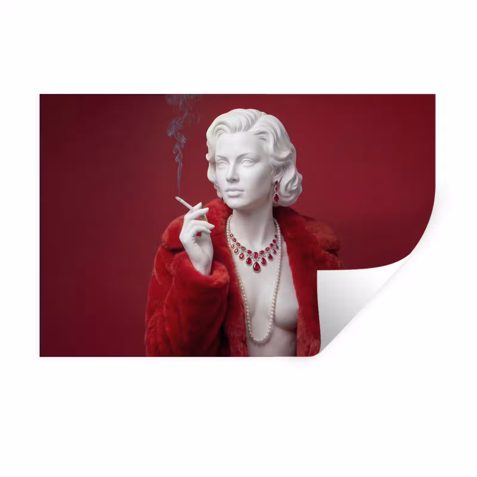 Muursticker - Vrouw - Bontjas - Mode - Klassiek - Rood — 1