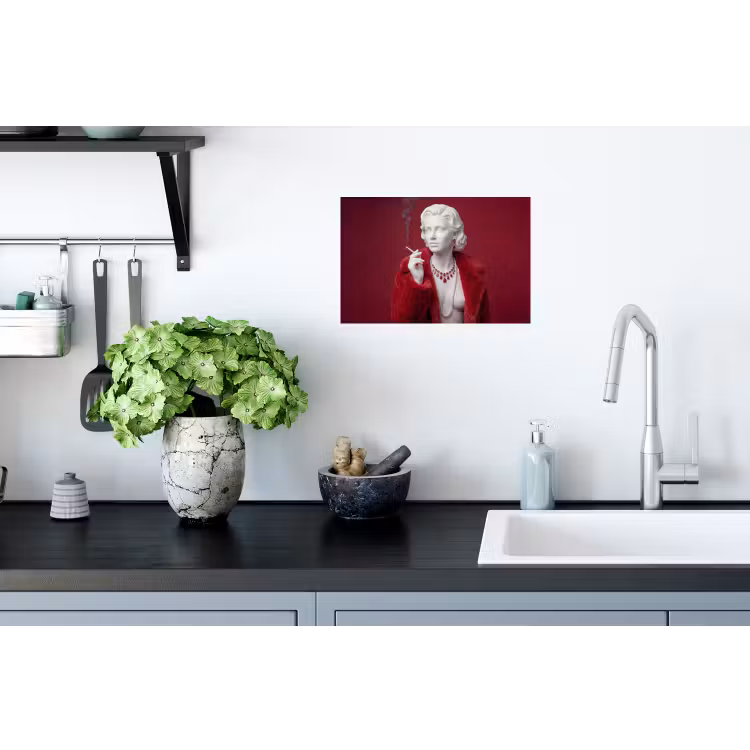 Muursticker - Vrouw - Bontjas - Mode - Klassiek - Rood — 2