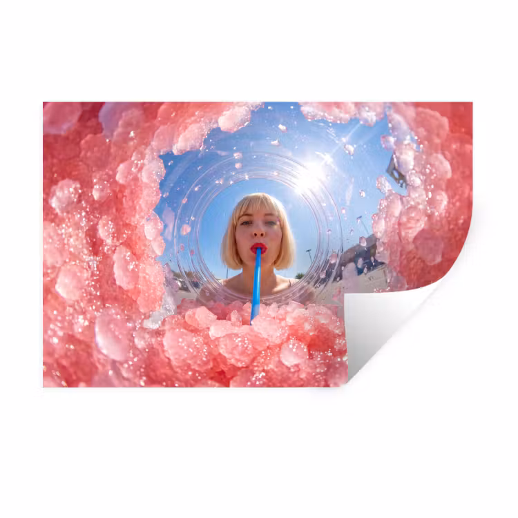 Muursticker - Vrouw - Drank - Zomer - Roze - Blauw — 1