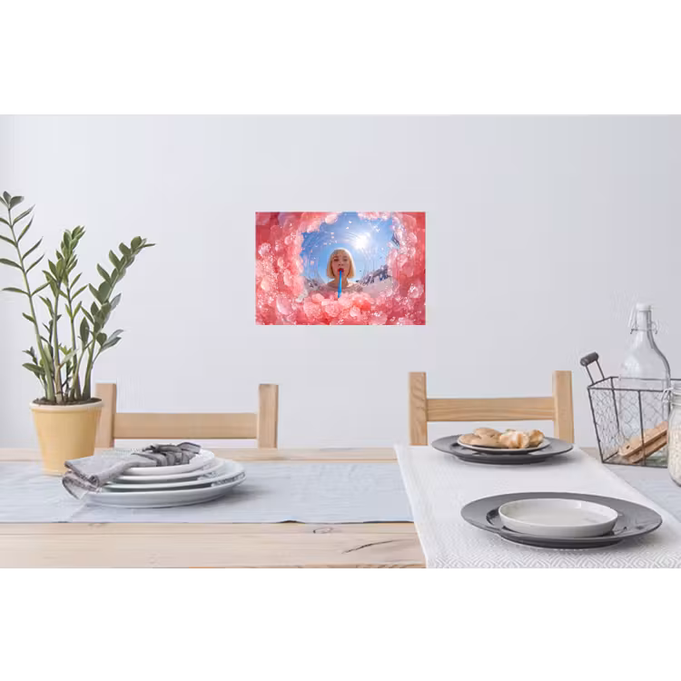 Muursticker - Vrouw - Drank - Zomer - Roze - Blauw — 3