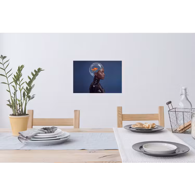Muursticker - Vrouw - Goudvis - Hoofd - Abstract - Blauw — 3