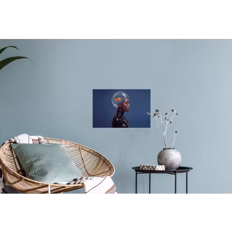 Muursticker - Vrouw - Goudvis - Hoofd - Abstract - Blauw — 4