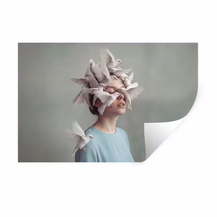 Muursticker - Vrouw - Vogels - Abstract - Modern - Wit — 1