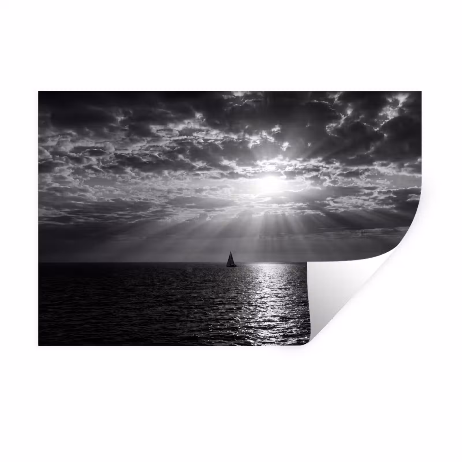 Muursticker - Water - Boot - Lucht - Natuur - Zwart-wit — 1