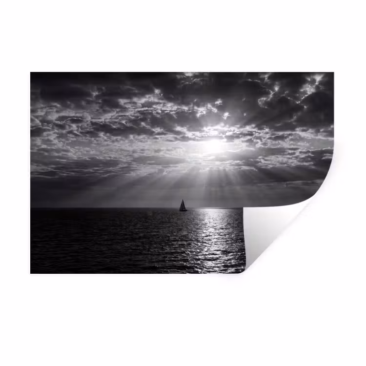 Muursticker - Water - Boot - Lucht - Natuur - Zwart-wit — 1