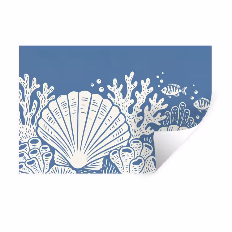 Muursticker - Zeeleven - Koraal - Schelp - Vis - Illustratie - Onderwater — 1