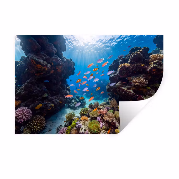 Muursticker - Vis - Koraalrif - Onderwater - Levendig - Blauw — 1
