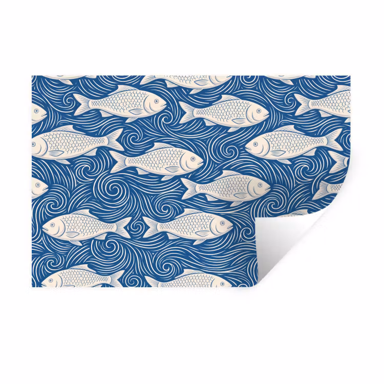 Muursticker - Vis - Water - Patroon - Grafisch - Blauw — 1
