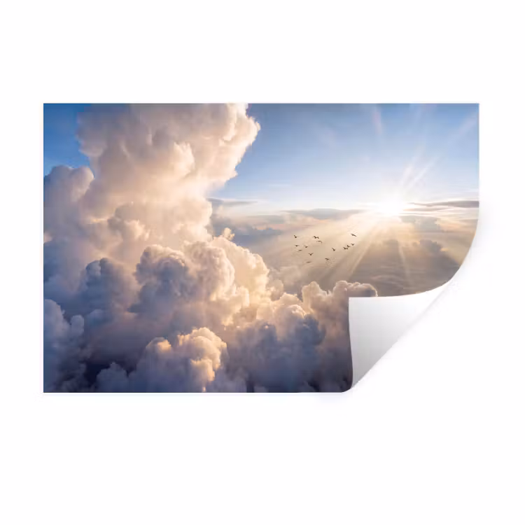Muursticker - Wolken - Zonnestralen - Natuur - Wit — 1