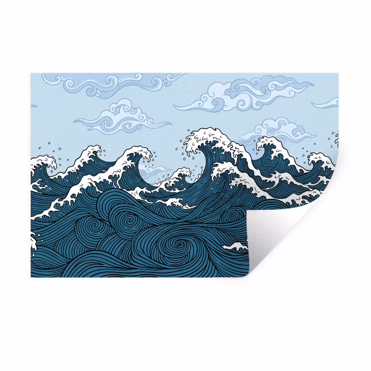 Muursticker - Zee - Golven - Japans - Natuur - Blauw — 1