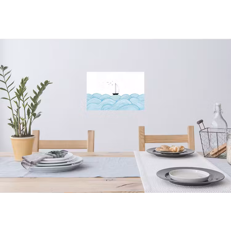 Muursticker - Zeilboot - Golven - Zee - Illustratie - Blauw — 3