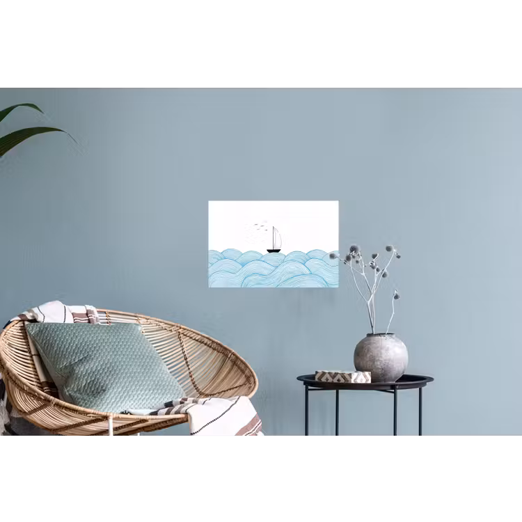 Muursticker - Zeilboot - Golven - Zee - Illustratie - Blauw — 4