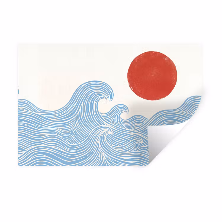 Muursticker - Zon - Golven - Oceaan - Abstract - Rood — 1