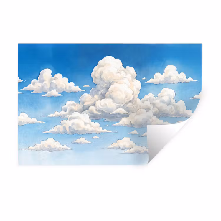 Muursticker - Wolken - Blauwe lucht - Natuur - Modern - Wit — 1