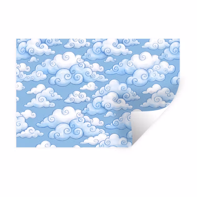 Muursticker - Wolken - Patroon - Hemel - Illustratie - Wit — 1