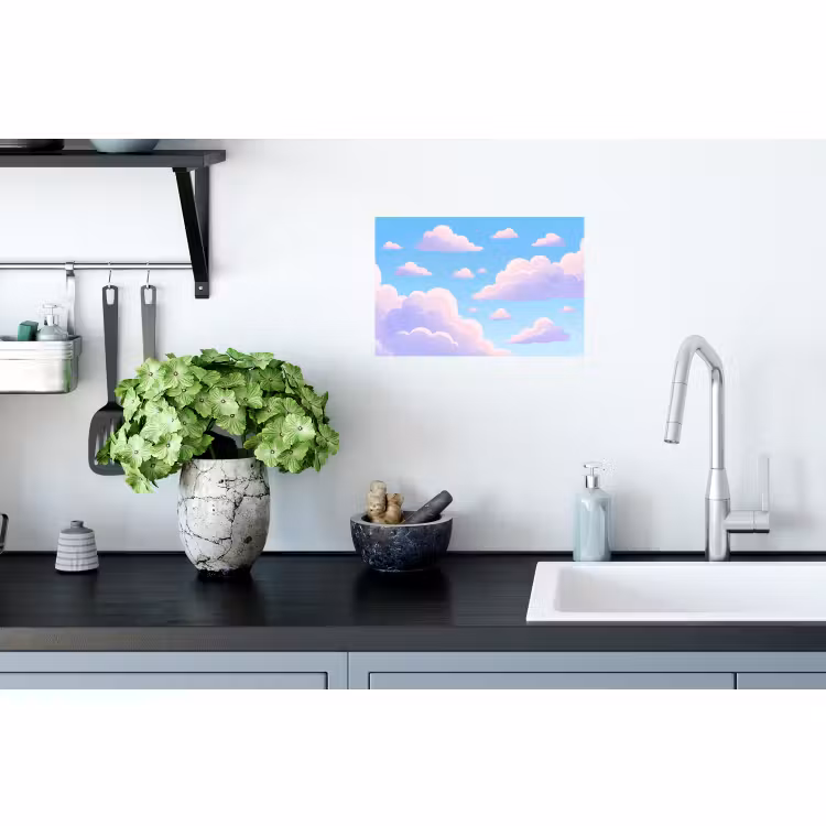 Muursticker - Wolken - Roze - Blauw - Natuur - Modern — 2