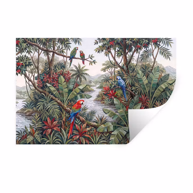 Muursticker - Vogel - Jungle - Natuur - Mozaïek - Groen — 1