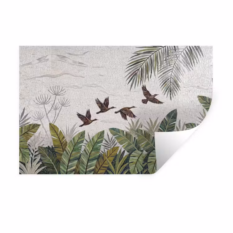Muursticker - Vogel - Vliegend - Tropisch - Mozaïek - Groen — 1