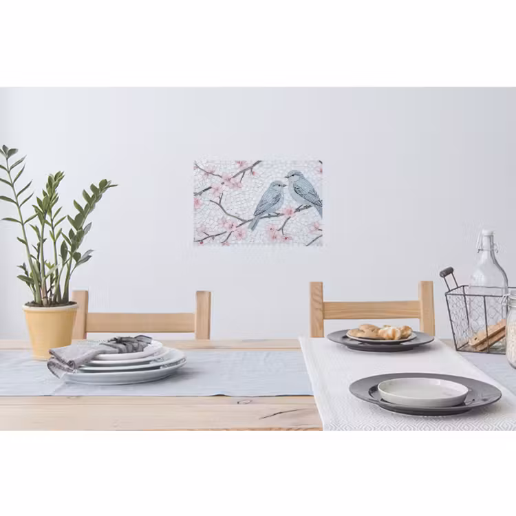 Muursticker - Vogel - Bloemen - Natuur - Mozaïek - Roze — 3