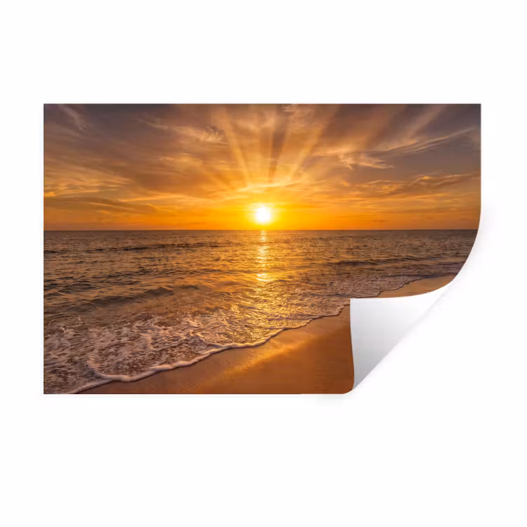 Muursticker - Zee - Zonsondergang - Golven - Kust - Oranje — 1