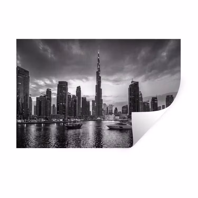 Muursticker - Stad - Skyline - Architectuur - Avond - Zwart-wit — 1