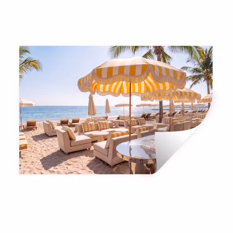 Muursticker - Strand - Ligbedden - Vakantie - Modern - Geel — 1