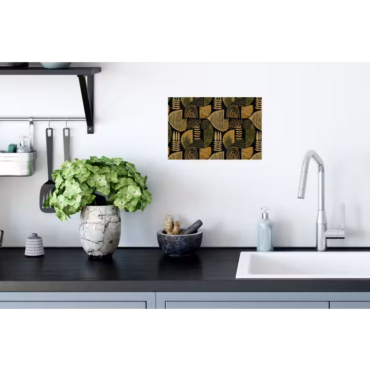Muursticker - Zwart - Okergeel - Botanisch - Textuur — 2