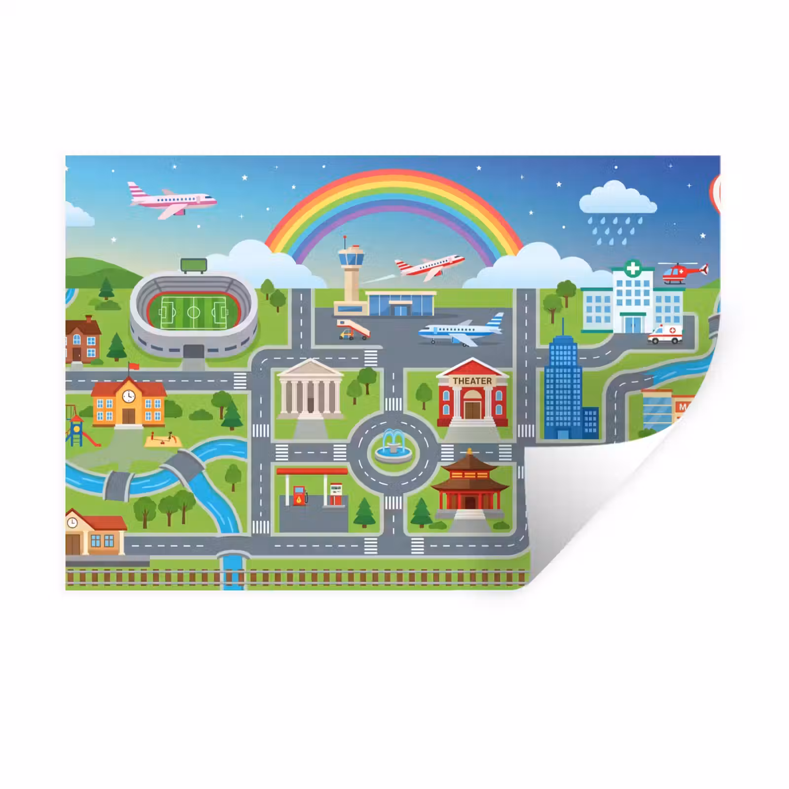Muursticker - Stad - Plattegrond - Cartoon — 1