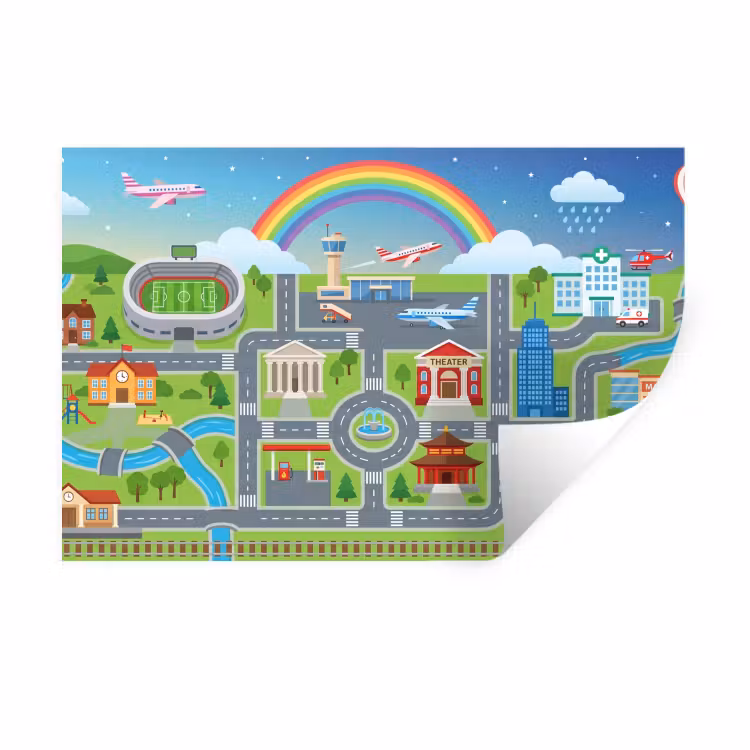 Muursticker - Stad - Plattegrond - Cartoon — 1