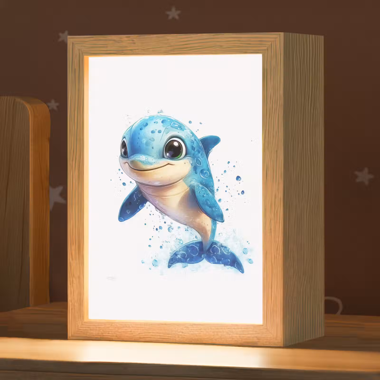 Nachtlampje - Dolfijn - Blauw - Water - Druppels — 1