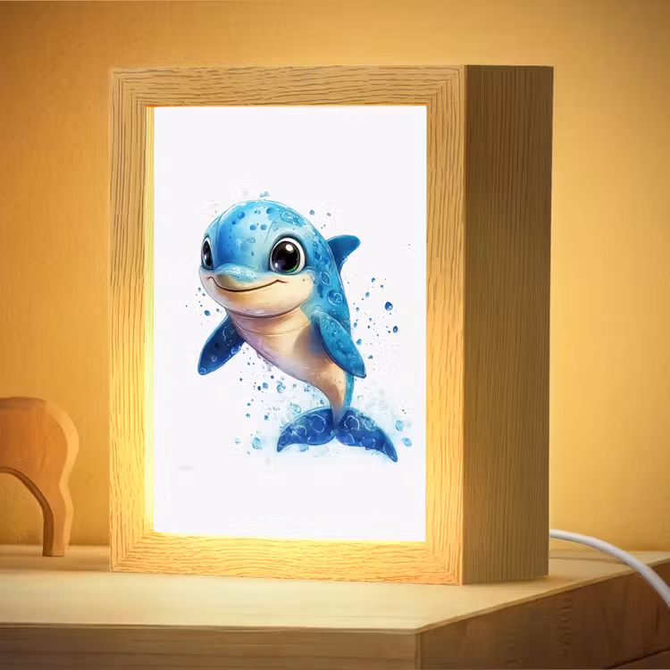 Nachtlampje - Dolfijn - Blauw - Water - Druppels — 4
