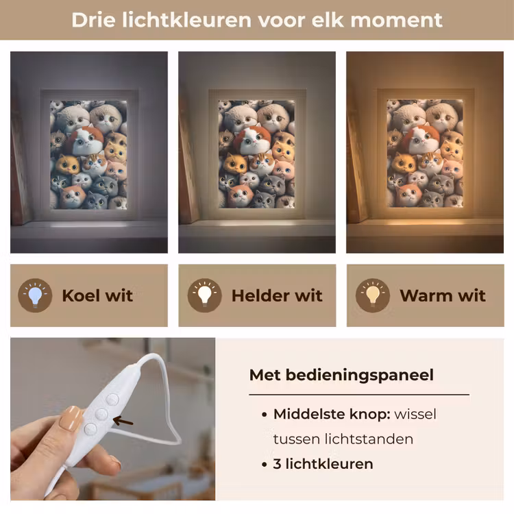 Nachtlampje - Poes - Kat - Design - Bruin - Grijs - Kids — 5