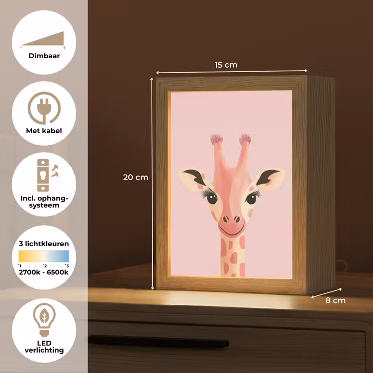 Nachtlampje - Giraffe - Illustratie - Roze — 2