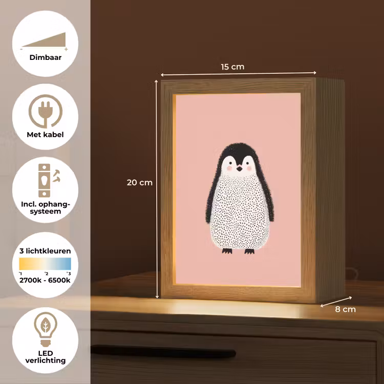 Nachtlampje - Pinguïn - Stippen - Minimalistisch - Roze — 2