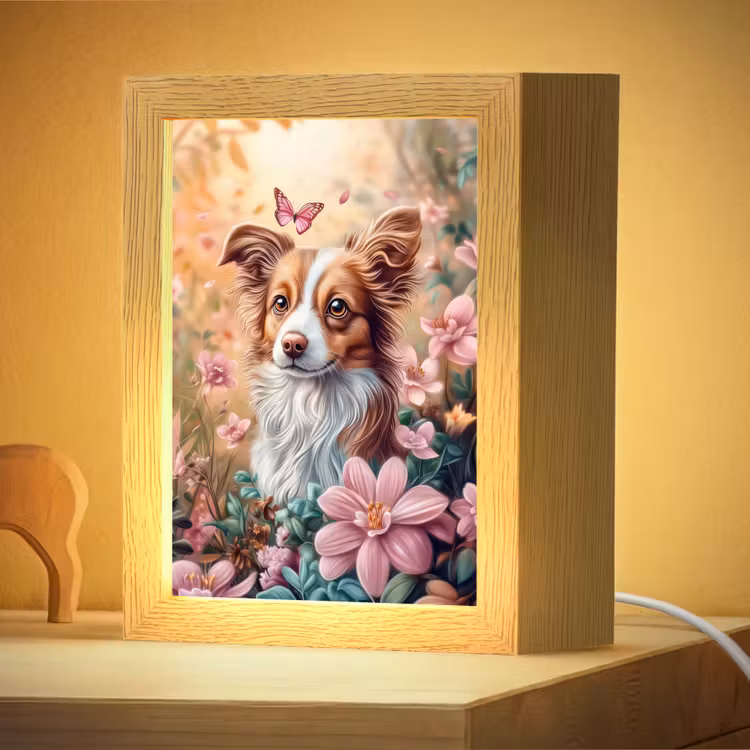 Nachtlampje - Hond - Bloemen - Roze — 4