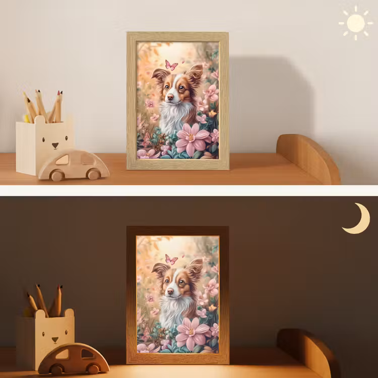 Nachtlampje - Hond - Bloemen - Roze — 7