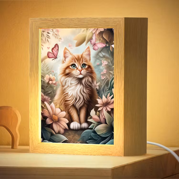 Nachtlampje - Kat - Bloemen - Vlinders - Roze — 4