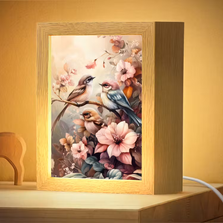 Nachtlampje - Vogels - Bloemen - Roze - Pastel — 4