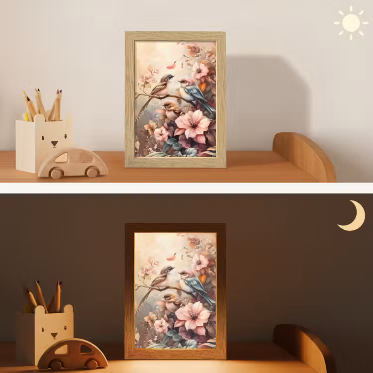 Nachtlampje - Vogels - Bloemen - Roze - Pastel — 7
