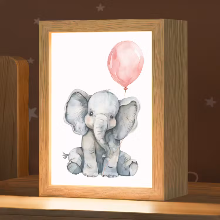 Nachtlampje - Olifant - Baby dier - Roze ballon — 1