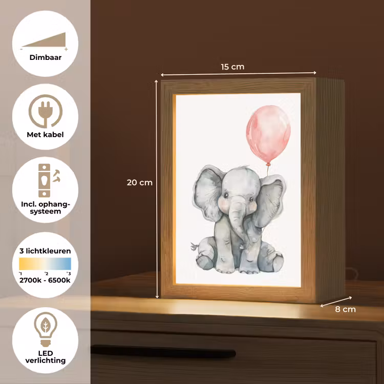 Nachtlampje - Olifant - Baby dier - Roze ballon — 2