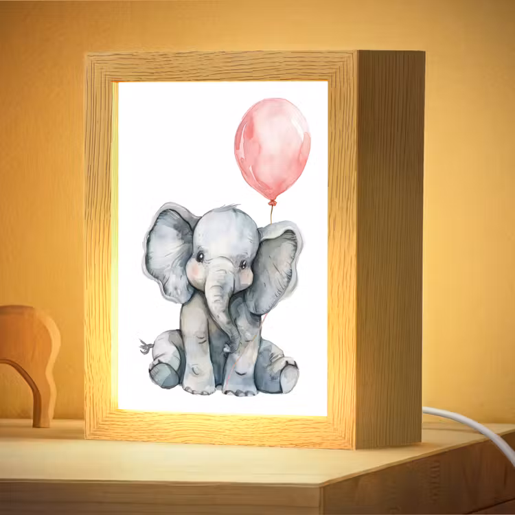 Nachtlampje - Olifant - Baby dier - Roze ballon — 4