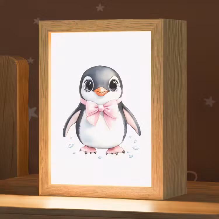 Nachtlampje - Pinguïn - Strikje - Roze - Dier — 1