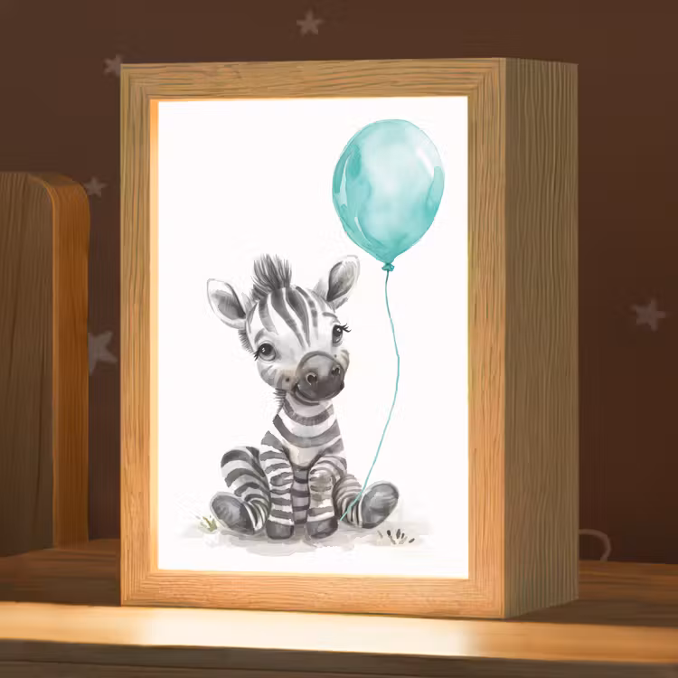 Nachtlampje - Zebra - Baby dier - Blauwe ballon — 1