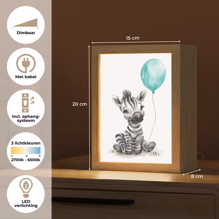 Nachtlampje - Zebra - Baby dier - Blauwe ballon — 2