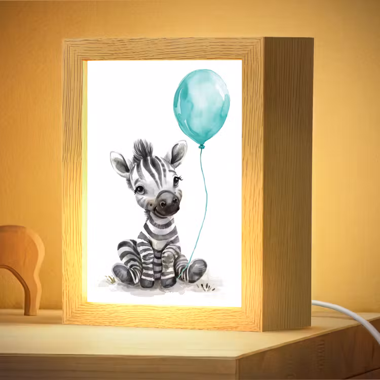 Nachtlampje - Zebra - Baby dier - Blauwe ballon — 4